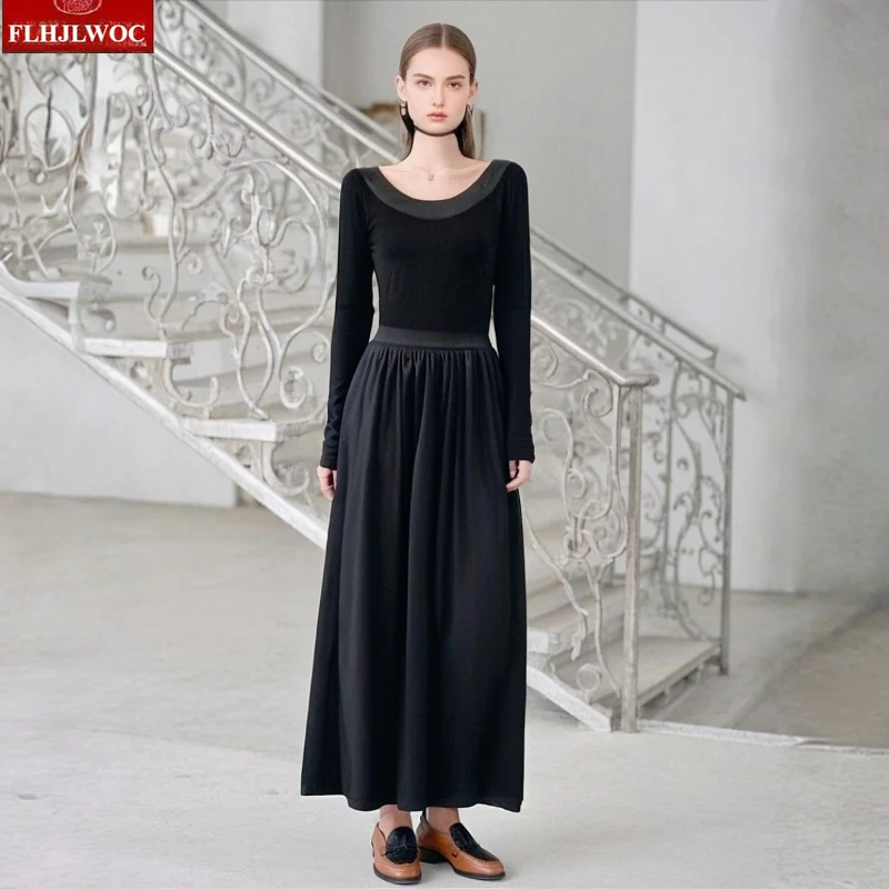 فساتين ماكسي طويلة السنة الجديدة تاريخ حفلة الفتيات امرأة الخصر النحيف وهمية 2 قطعة تصميم أنيق أسود ربطة القوس فيونكة تي شيرت فستان Vestidos #1