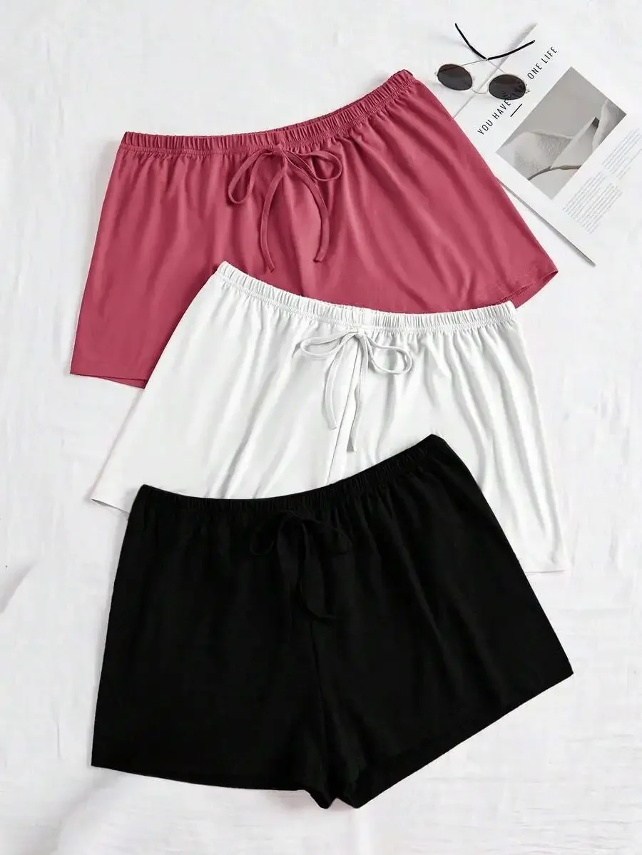 

3-Pack Plus Size Womens Loose Sleep Shorts With Drawstring Waist In Black, White And Red