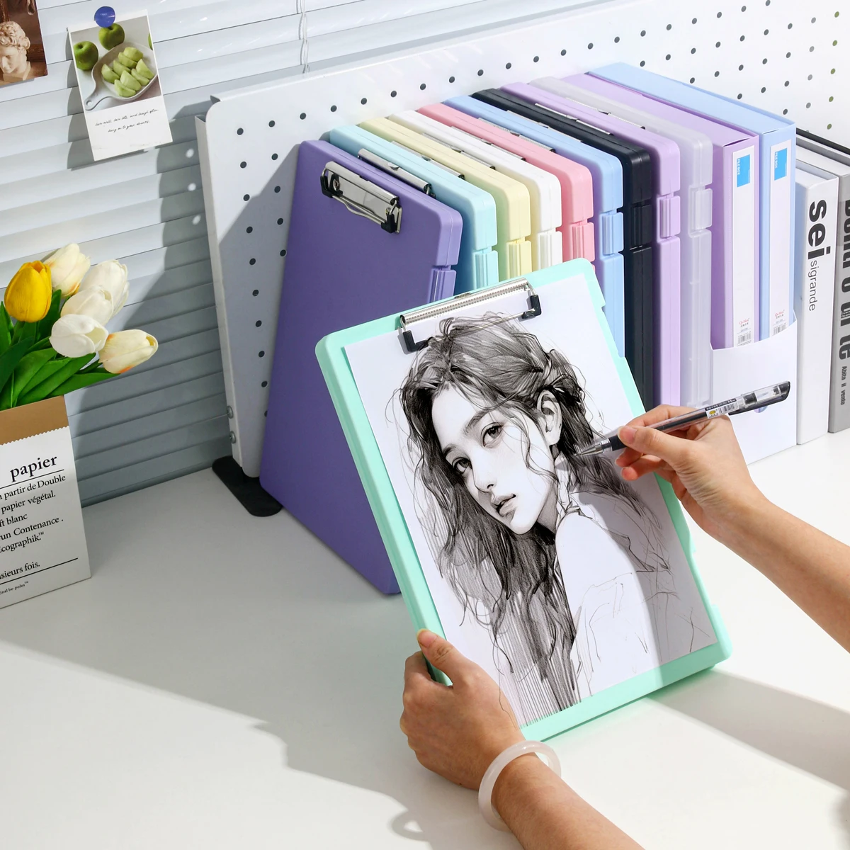 A4 Folder Storage Box Board Clip Student-Specific Test Paper Storage and Organization Artifact Large-Capacity Information Book Subject Classification Test Paper Multi-Functional Music Score Clip Writing Board Pad