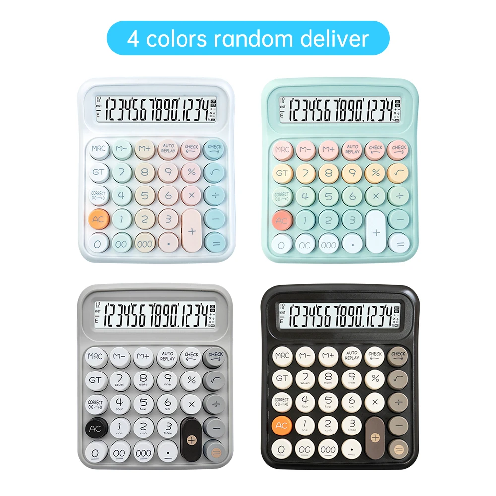 【Random color】14 Digit Large Solar Power and LCD Display Big Button Calculator 112 Steps Check and Correct Function for Office