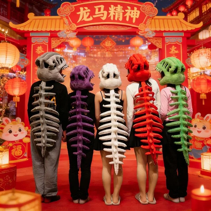 Hot Selling Dinosaur Skeleton Head Plush Toy Funny Cosplay Sound Stuffed Doll Kids Gift Boys Girls Home Room Decor Soft Fluffy