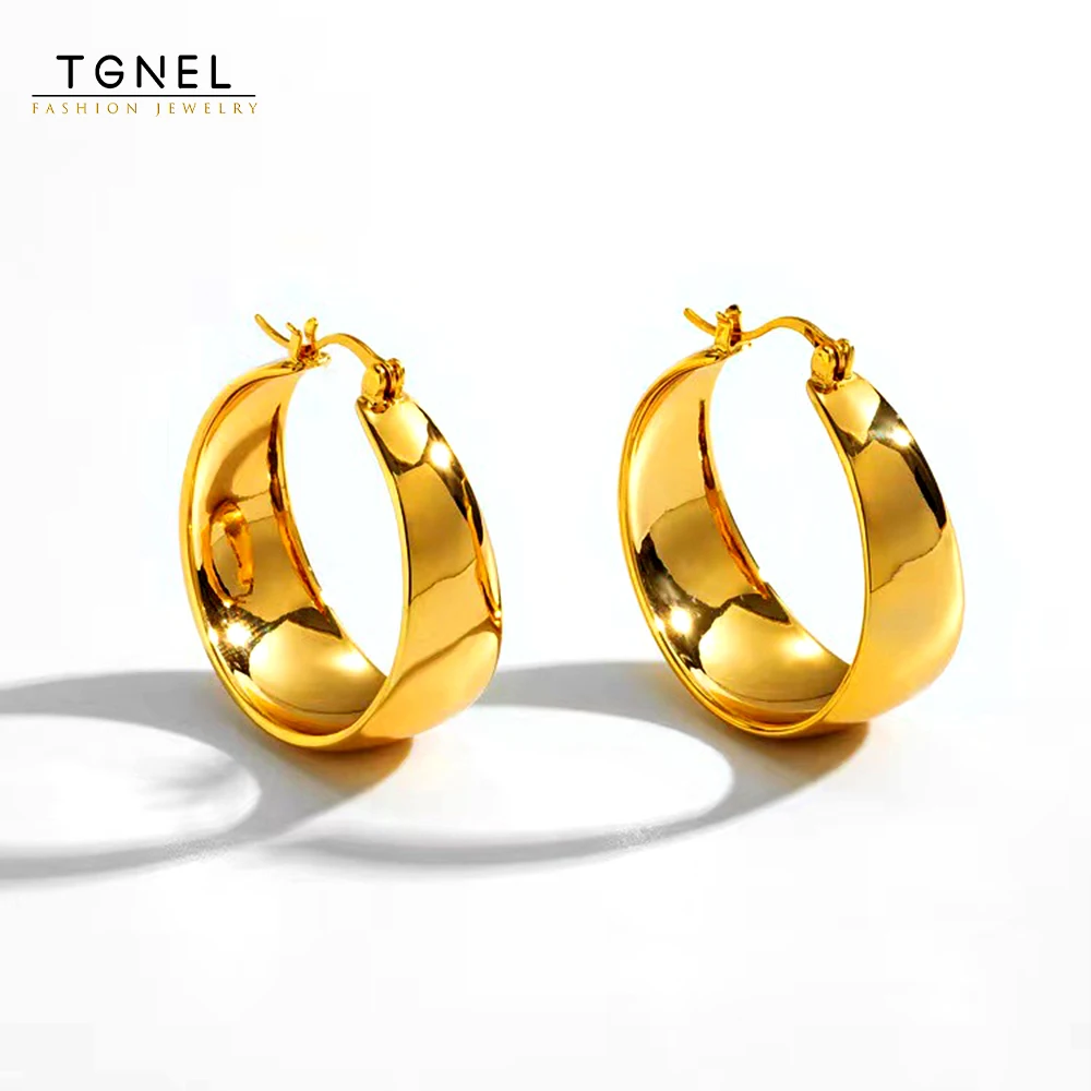 Gold Color Hoop Earrings for Women Creole Style Large Earrings Thick Stainless Steel Pendants Accessories Jewellery Gift