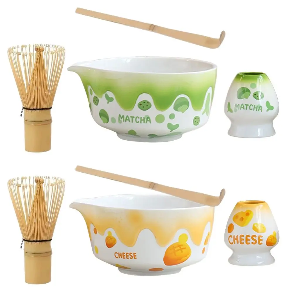 

4PCS New Bamboo Ceramic Japanese Matcha Tea Set Food Grade Safe Matcha Whisk Reusable Japanese Chasen