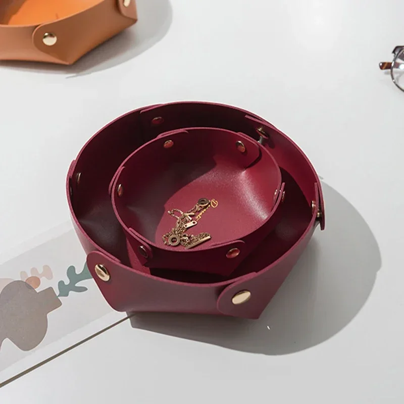 Pu Leather Collect Tray Jewel Key Cosmetic Storage Container Tabletop Game Dice Plate Portable Collapsible Small Stuff Organizer