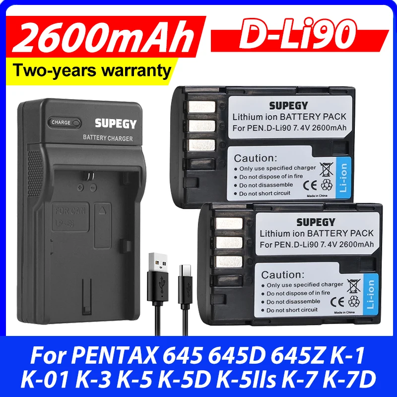 2Pcs 2600Mah D-LI90…