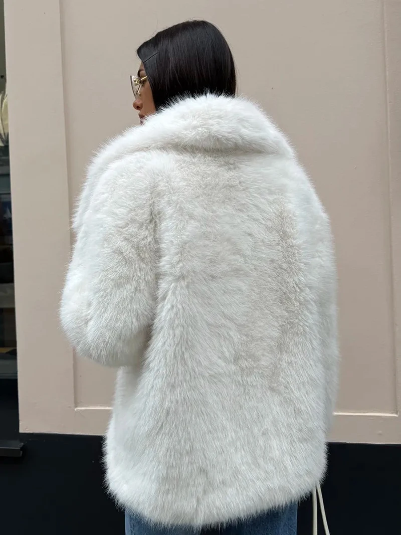 ZADORIN Women Fluffy Long Faux Fox Fur Coat 2026 Winter Elegant Black White Thick Warm Loose Faux Fur Jacket Y2K Plush Overcoat