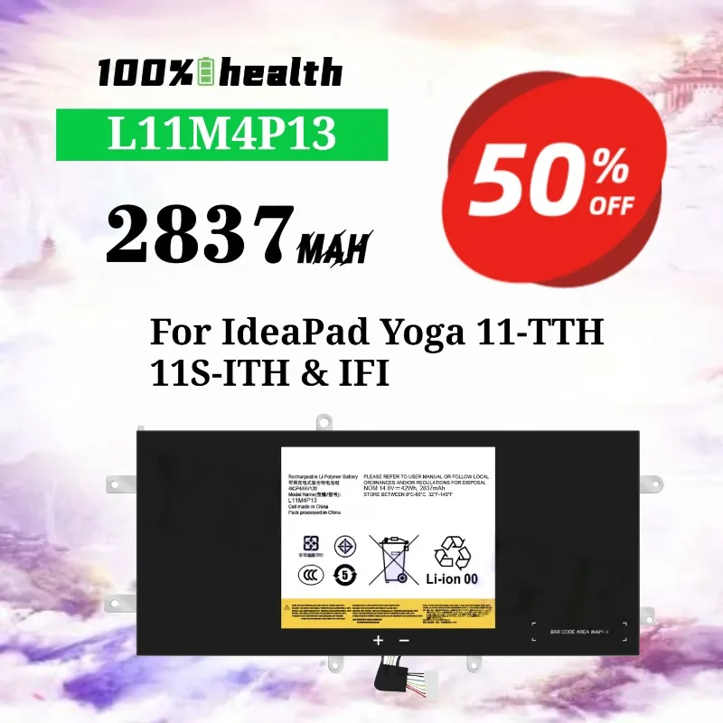 L11M4P13 2837mAh Laptop Battery for Lenovo IdeaPad Yoga 11-TTH/11S-ITH/IFI Lithium Rechargeable Battery