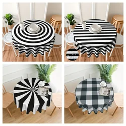 1PC, Round Tablecloth 60 Inch, Black And White Round Tablecloth, Stain Resistant, Water Resistant, Wrinkle Resistant, Simple Tab