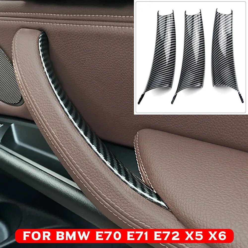 Carbon Fiber Beige Black Interior Door Handle Cover For BMW X5 X6 E70 E71 2006-2013