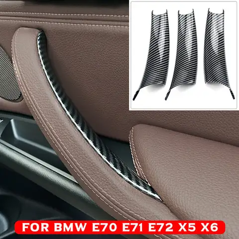 BMW X5 X6 E70 E71 2006-2013 용 탄소 섬유 베이지 블랙 인테리어 도어 핸들 커버