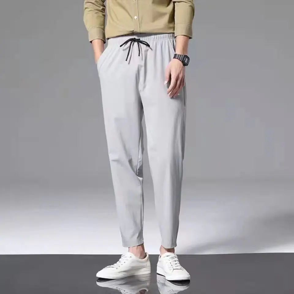 

Spring Men Fashion Solid Color Elastic Waist Comfortable Casual Straight Cylinder Quick Drying Multicolor Ice Shreds Trousers