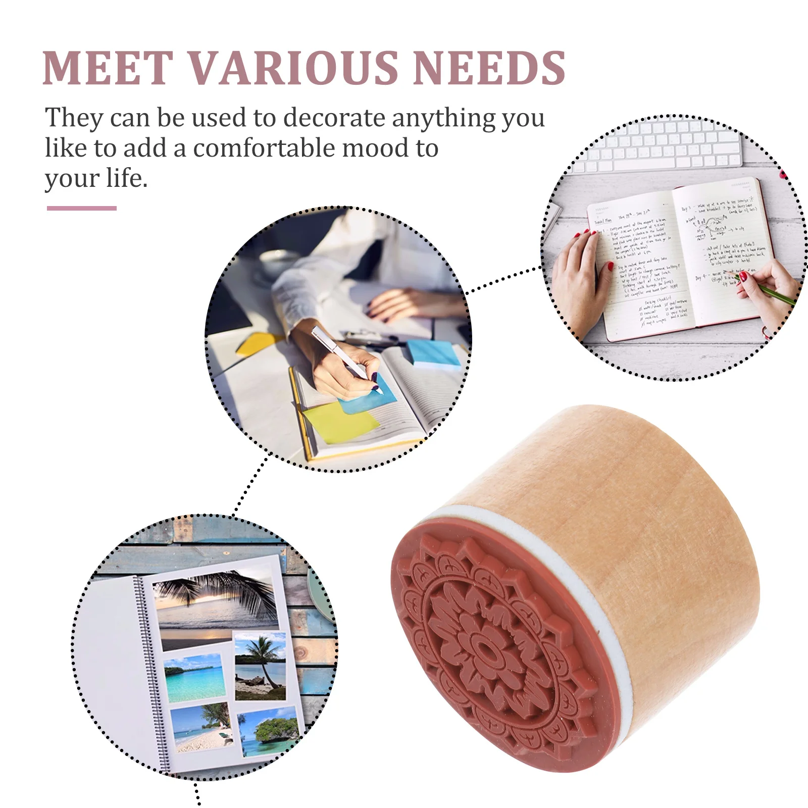 

6Pcs Retro Wooden Round Seals Scrapbook for DIY Cards Craft Decorative Set Scrapbook