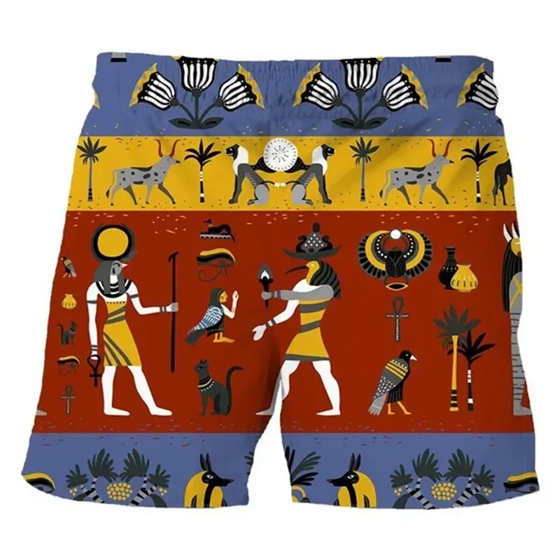 Egyptian Gold Hieroglyphs Symbols 3D Print Beach Shorts Men Women New Surfing Board Sport Pants Swimsuits Trunks Kids Clothing