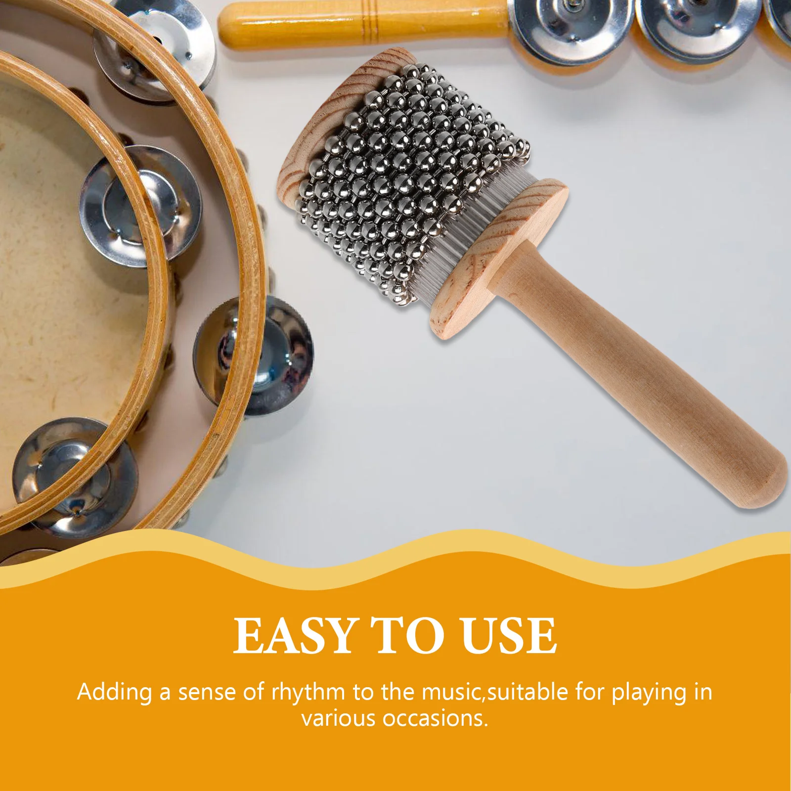 

Compact Metal Cabasa Percussion Instrument Sturdy Wooden Handle Kids Portable Musical Plaything for Sensory Learning Toddler