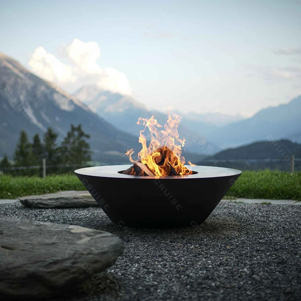 كروز D1200 * H480mm المناظر الطبيعية في الهواء الطلق قائمة بذاتها المعادن طاولة النار الحقيقية حديقة النار حرق الخشب حفرة النار المواقد