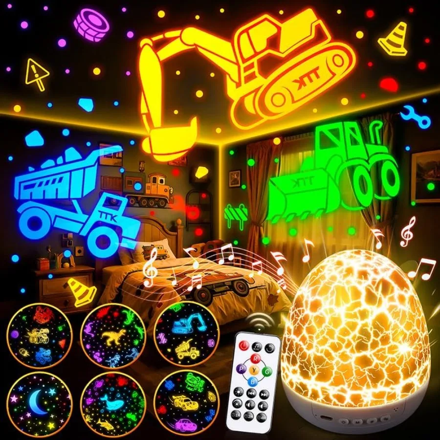 

Excavator Toys Night Light Projector 15 Sounds and 6 Films Construction Toys Truck Night Lights [31 Colors and Remote] Dinosaur