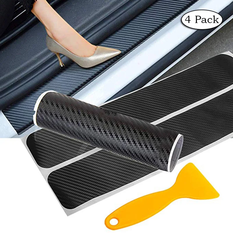 4Pcs Car Threshold Carbon Fiber Sticker Protective For Fiat 500 Punto Bravo Croma Panda Abarth Freemont Albea Ducato
