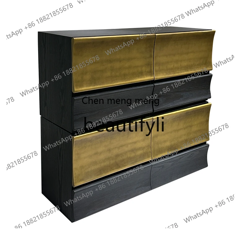 

French metallic paint combination chest side cabinet antique designer home cabinet H