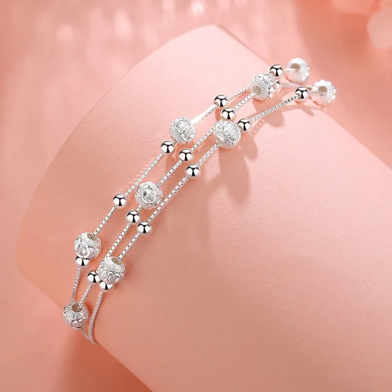 925 Sterling Silver Lucky Bead Bracelets Woman Fashion Elegant Multi-layer Adjustable Ball Bracelet Luxury Party Jewelry Gifts