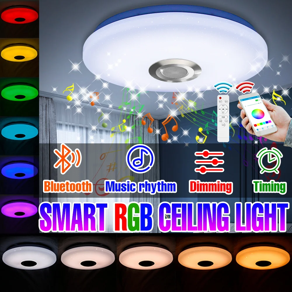 100W LED Ceiling Lamp RGB Smart Bluetooth Connection APP Remote Control Ambient Light AC100-240V Can Play Music Atmosphere Lamps