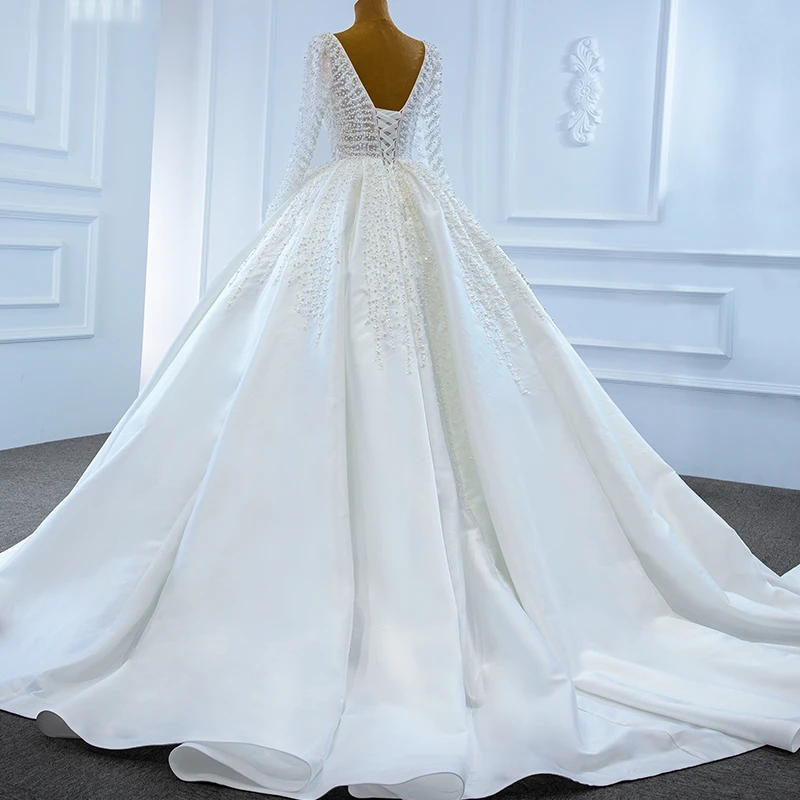 kisswhite customized RSM67210 Satin White Elegant Wedding Dress Full Pearls Fashion Africa Ball Gowns Wedding Dresses