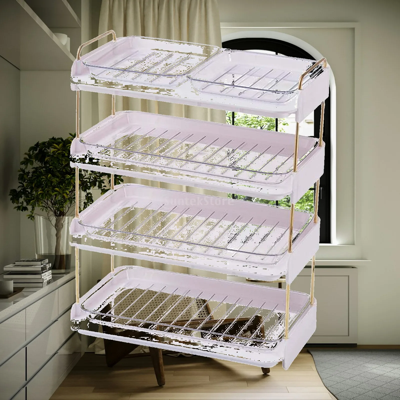 Stackable Kitchen Dish Organizer Tray for Vegetable Fruit Storage Multi Layer Serving Rack with Easy Carry Handle