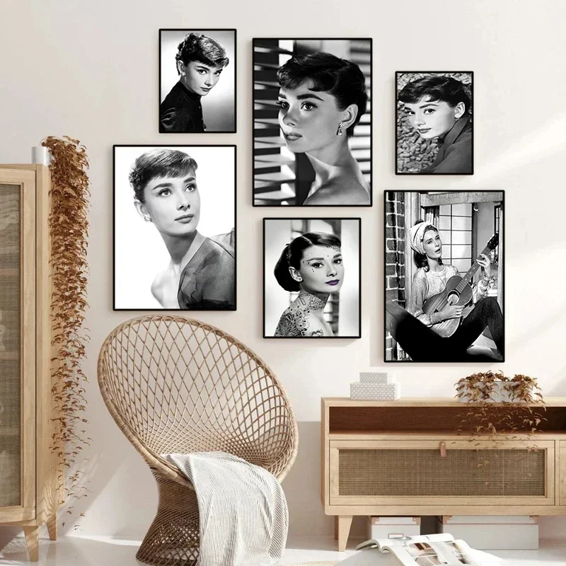 Audrey Hepburn Poster Black and White Classic Photos Canvas Painting Living Room Corridor Bedroom Home Wall Art Decoration Mural