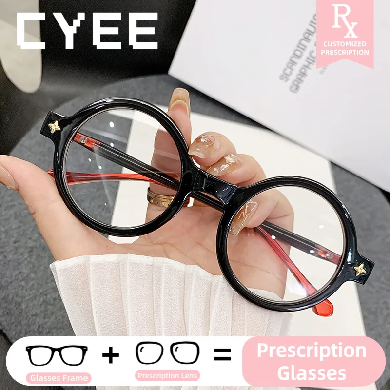 

CYEE новые модные прозрачные круглые женские фотохромные очки с защитой от синего света, близорукости, индивидуальные прогрессивные очки по рецепту
