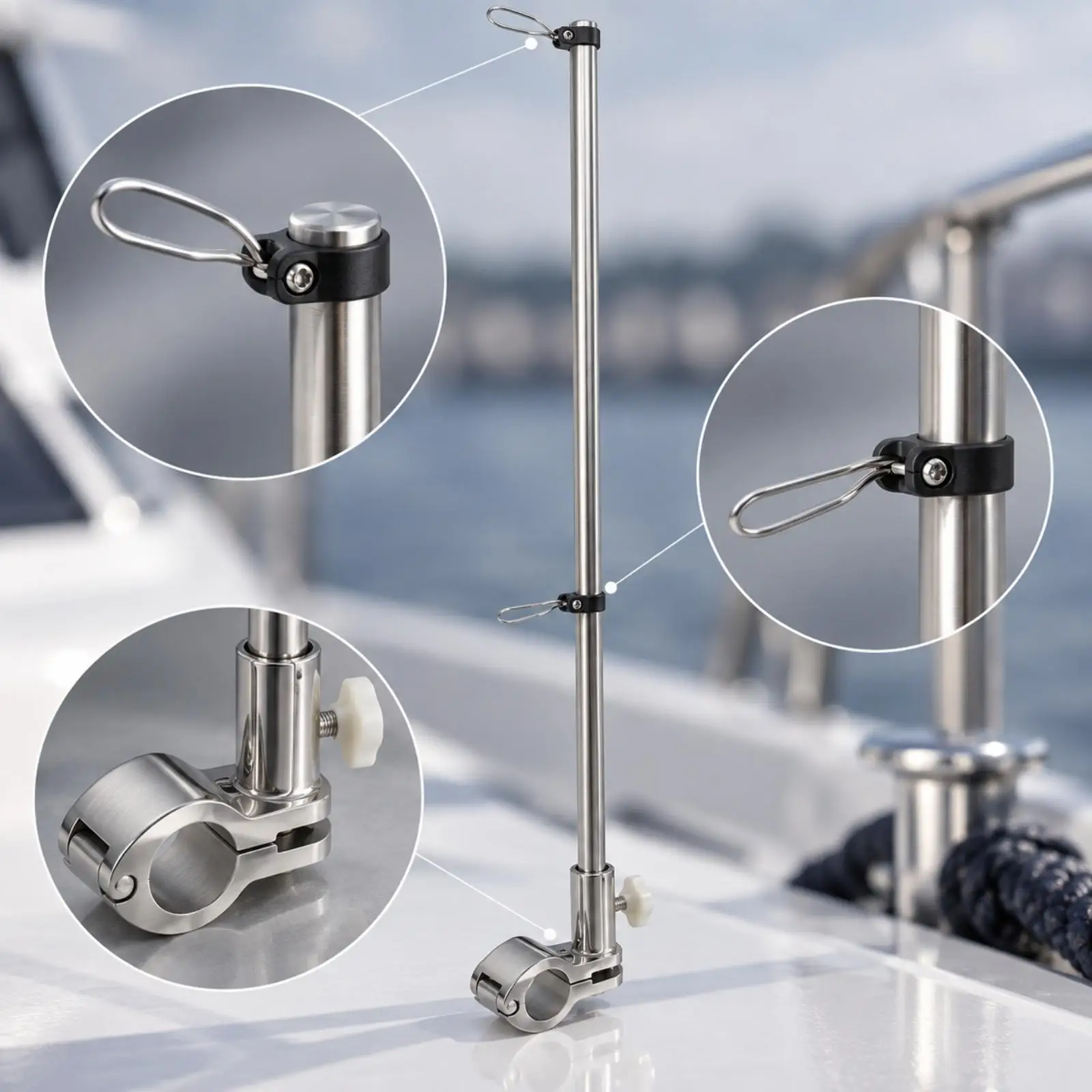 Boat Flagpole Mounting Assembly Resistant Yacht Flagpole Mount with Securing Loops Rust-Resistant Flag Pole Mount for Marinas