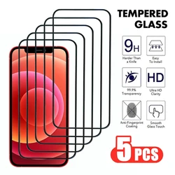 5Pcs 100D Full cover Tempered Glass Screen Protector For iPhone 7 8 Plus 11 12 Pro Max 12 Mini SE 2020 X XS XR Max  glass Film