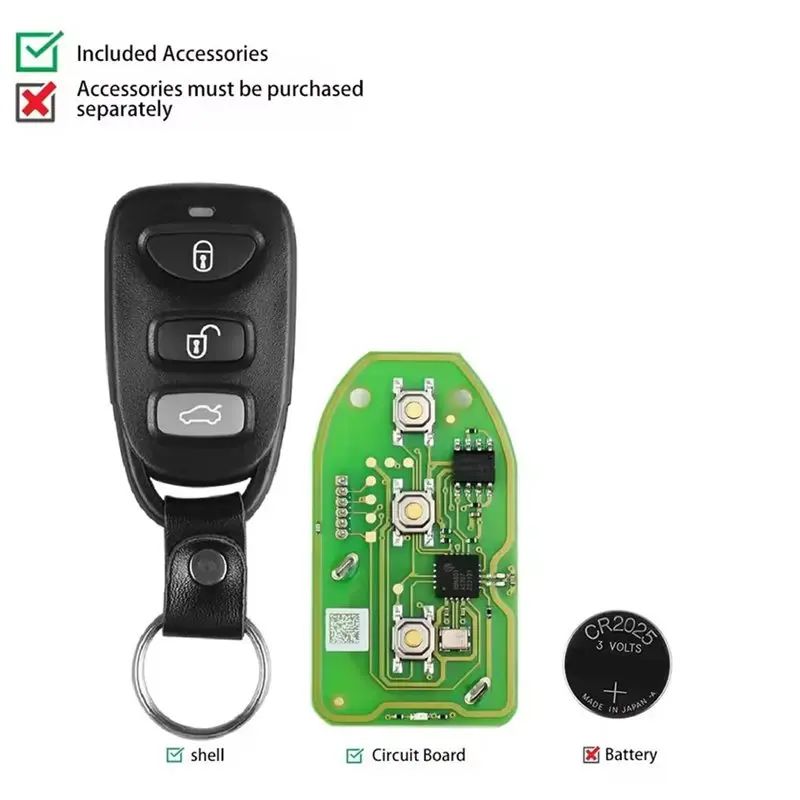 Efficientt-XKHY01EN Wire Remote Key 5PCS Set Including Chip For Hyundai 3+ 1 Buttons English Version Working With Xhorse VVDI Ke