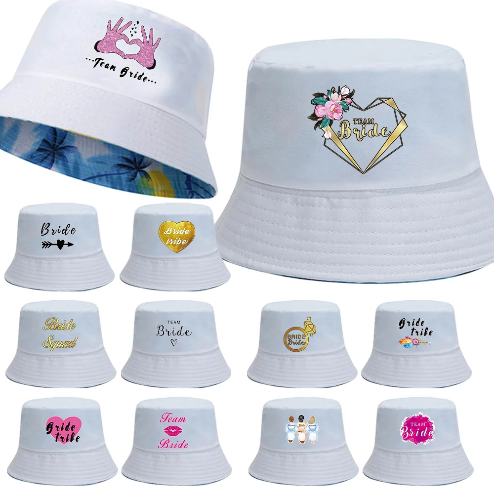 Summer Unisex Bucket Hat Women Men Cotton Double-Sided Simple Bob Hip Hop Hat Bride Print Fashion Panama Beach Fishing Sun Cap