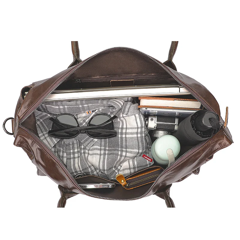 Bolsa de equipaje de cuero informal, bolsa de viaje impermeable para hombres, bolsa de mensajero portátil