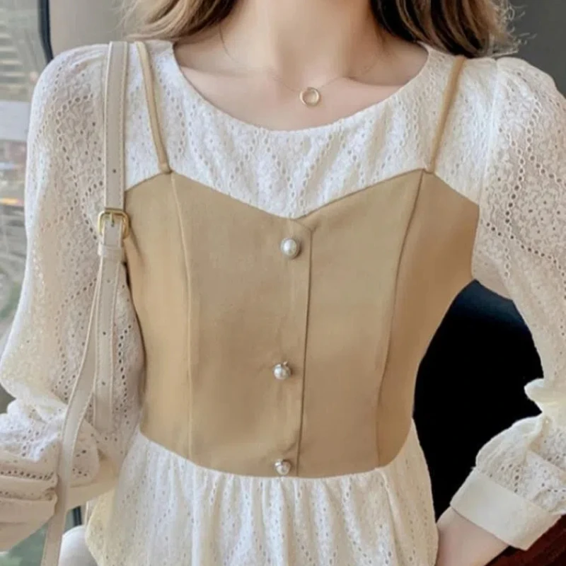 

Кружевная лоскутная рубашка, женская новая облегающая рубашка и стильный базовый топ