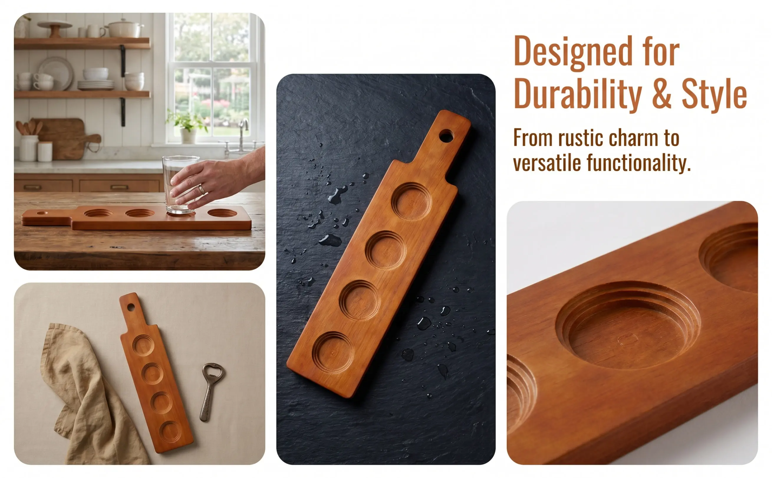1Pcs Wooden Cup Holder 4 Holes Premium Beverage Holder Bar Wine Cup Storage Tray Coasters Bar 4 Hole Coaster Wooden Coaster