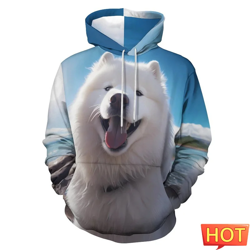 

Harajuku 3D Printing Cute Animal Siberia Samoyed Hoodies Doggy Samoyedskaya Graphic Hooded Sweatshirts Funny Mens Clothing Tops