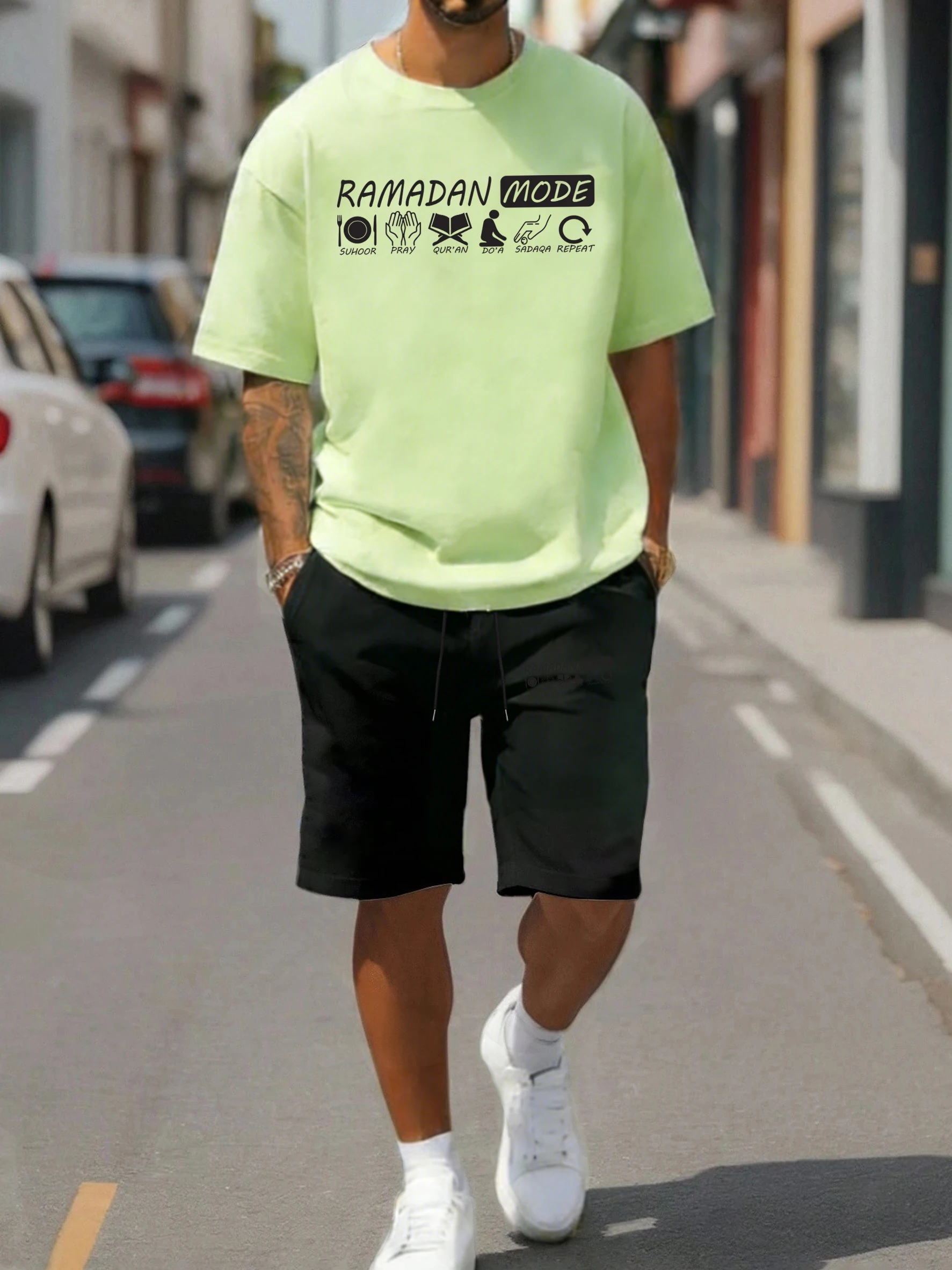 

Creative Romadan Mode T-Shirt Suit Men Cotton Casual T Shirts Fashion Drawstring Shorts Unisex O-Neck Summer Soft Clothes