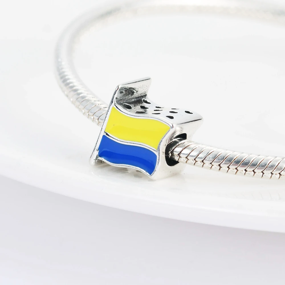 925 Sterling Silver Country Flag Map Charms World National Flag Dangle Beads Fit Travel Souvenir DIY Jewelry Gift view 3