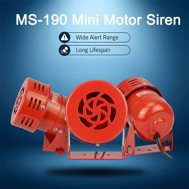 MS-190 Mini Horn Motor Alarm AC 220V Red Fire Wind Screw Alarm Industrial Rotating Warning Light/Siren with Screw Mount
