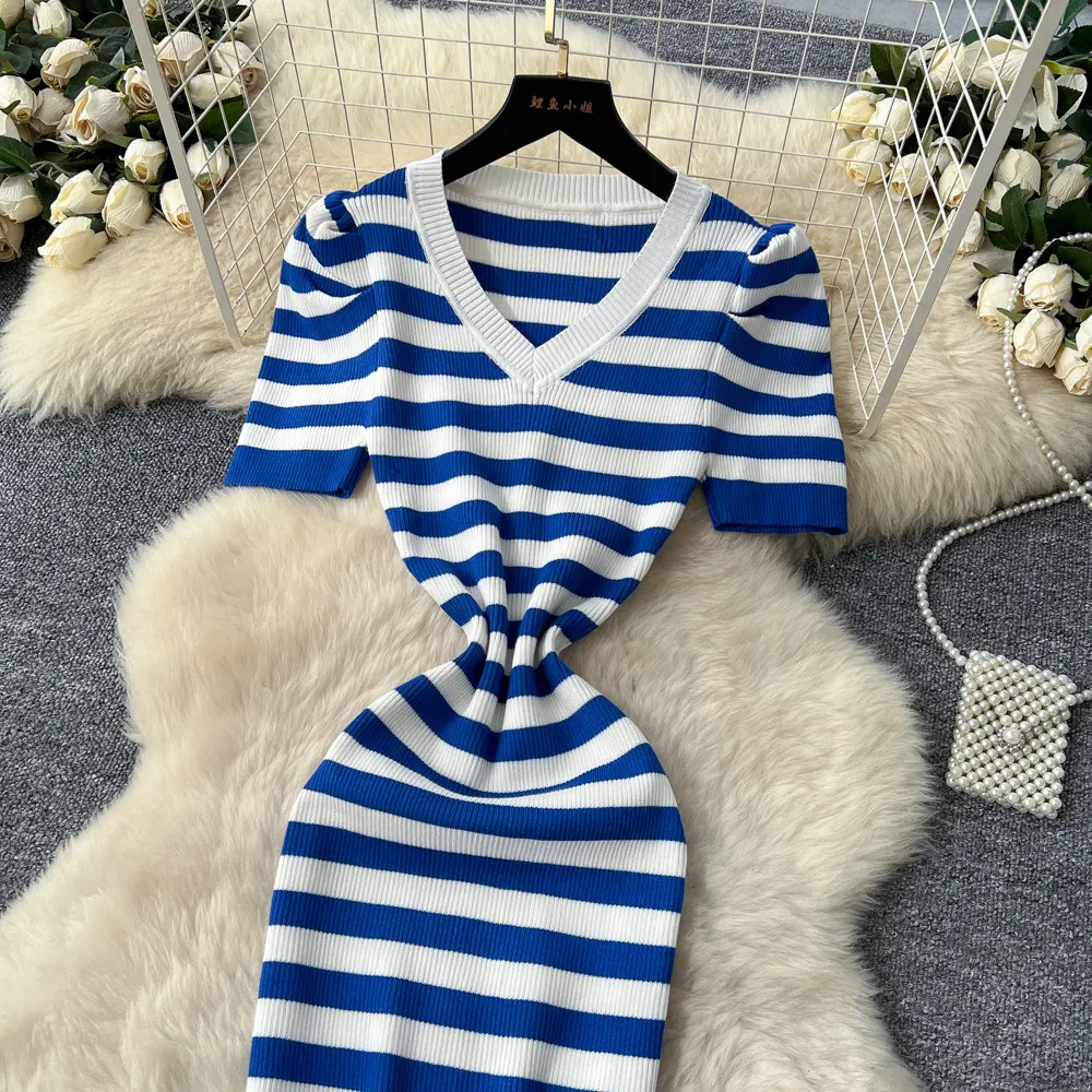 Realeft verão vintage listrado feminino malha envoltório vestidos 2026 novo decote em v manga curta casual bainha lápis vestido feminino