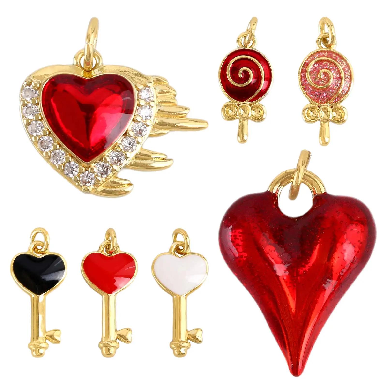 

Love Candy Drop Heart Oil Zircon Wholesale Copper Plating Jewelry 2025 DIY Necklace Pendant Accessories Bracelet Charms In Bulk