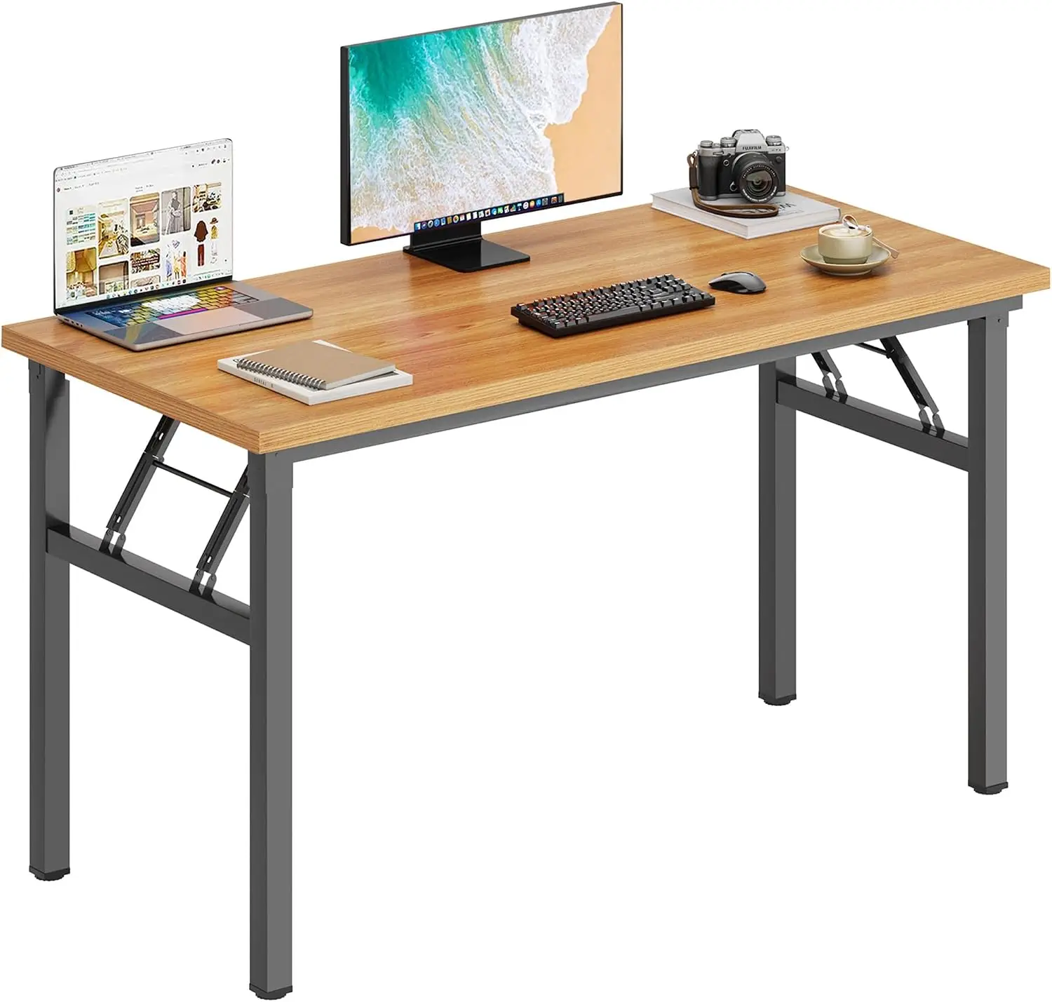 47 Inch Folding Computer Desk, Fully Assembled, Teak Black | Foldable Writing Table, Portable Activity Conference Table