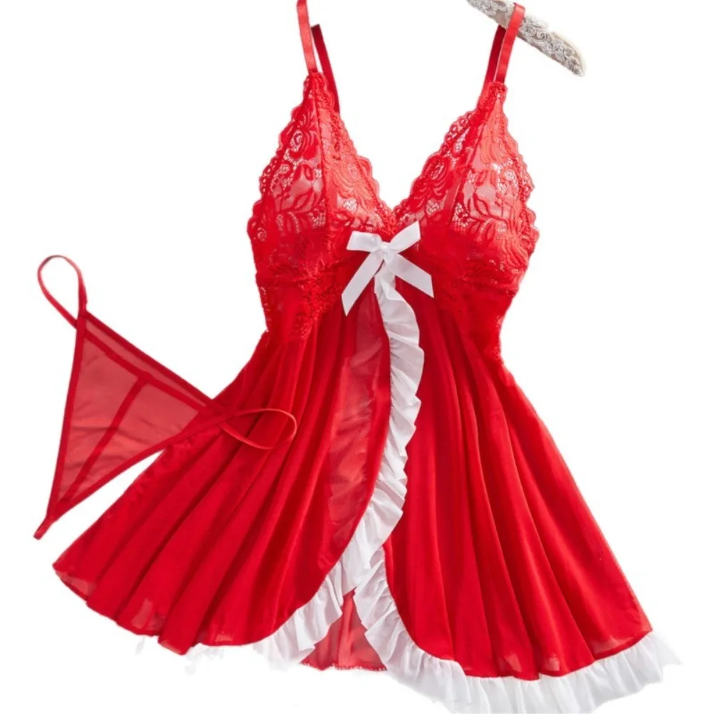 

New Women's See-Through Lace Nightwear Set Sexy Teddies Chemis with G-string & Garter Belt for Honeymoon