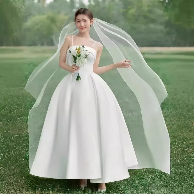 GIYSILE 2025 nouvelle robe de mariée en Satin blanc jupe moelleuse fronde robe formelle femmes robes de soirée élégantes Simple mode a-ligne