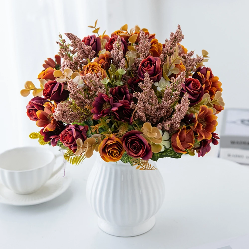 

1pc Artificial Flowers Rose Silk Wedding Wreath Home Room Table Festival Outdoor Garden Courtyard Decor Bridal Bouquet Diy Gift