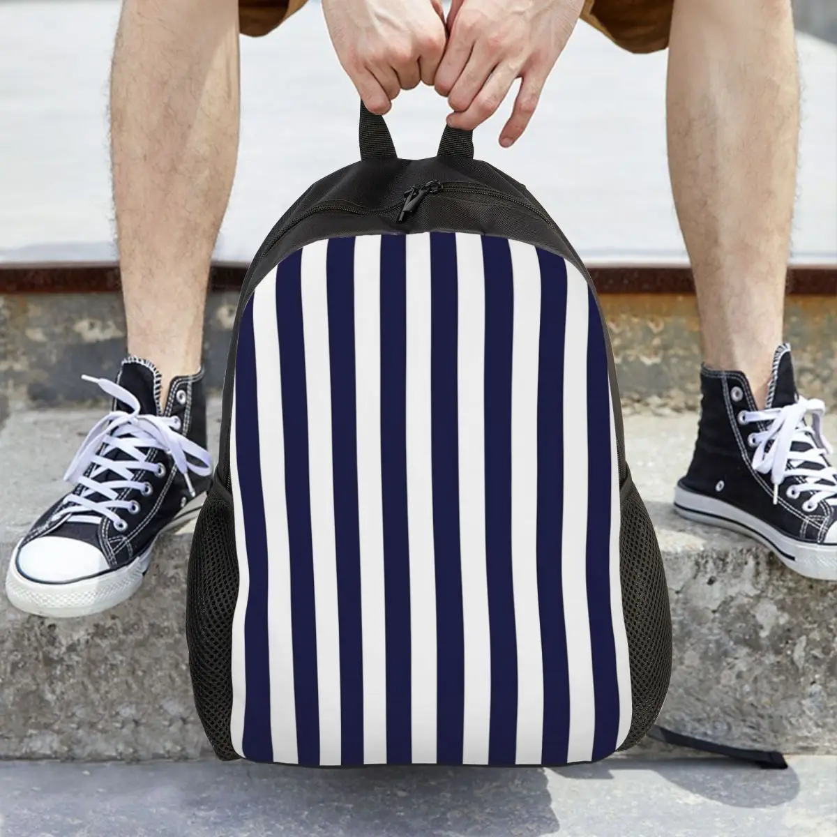 

Large Black And White Cabana Stripe Backpack Hot Sale Daypack Large Capacity Kids BookBag School Bag Shoulder Bags for Men Women