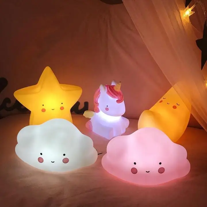 Cute LED Night Light Bear Dinosaur Rabbit Cartoon Animal Bedside Lamp for Children Bedroom Yellow Blue Pink White Light