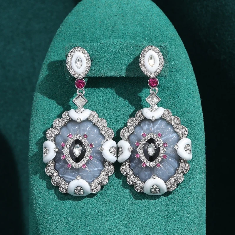  Vintage White Enamel Rhinestone Drop Earrings Luxury Antique Art Deco Silver Color Jewelry For Women Brand High Quality Gift