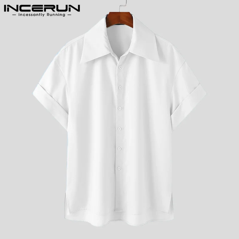 Incerun Tops 2024 koreanischen Stil Männer solide große Manschette Design Shirts lässig einfache Sommer solide lose kurz ärmel ige Bluse S-5XL