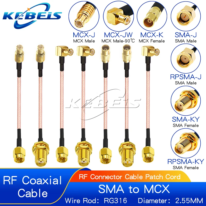 

RG316 SMA to MCX Cable MCX Male Plug To RP-SMA Female Nut Jack Right Angle & Elbow 90°WiFI Antenna RF Coaxial Extension Jumper